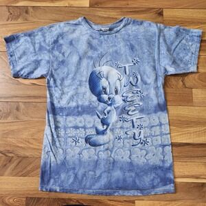 Vtg Looney Tunes 1998 X Jerry Leigh Blue Tie Dye Tweety Bird T-Shirt Size M